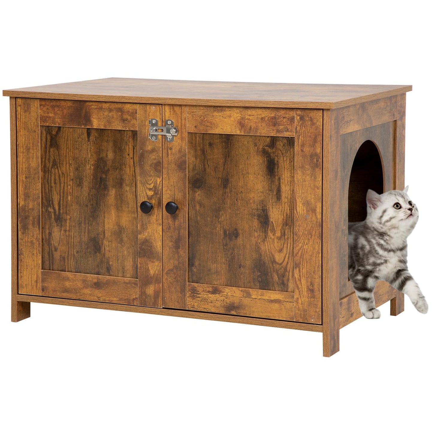 Best Pet Cat Litter Box Enclosure Furniture HiddenWooden Cat Washroom Furniture Storage Cabinet Pet Crate House End Table with Removable DividerLarge EnoughFit Most Cats and Litter Box